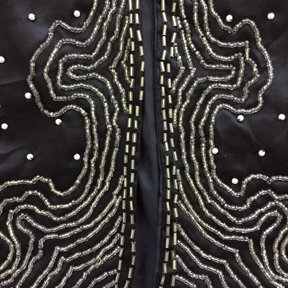 Handmade Embroidered Beaded Plus Size 22-24 Black Vest Pearl Beads Yellow Flower - Picture 3 of 7